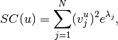 SC(u)=\sum_{j=1}^{N}(v_{j}^{u})^2 e^{\lambda_{j}},